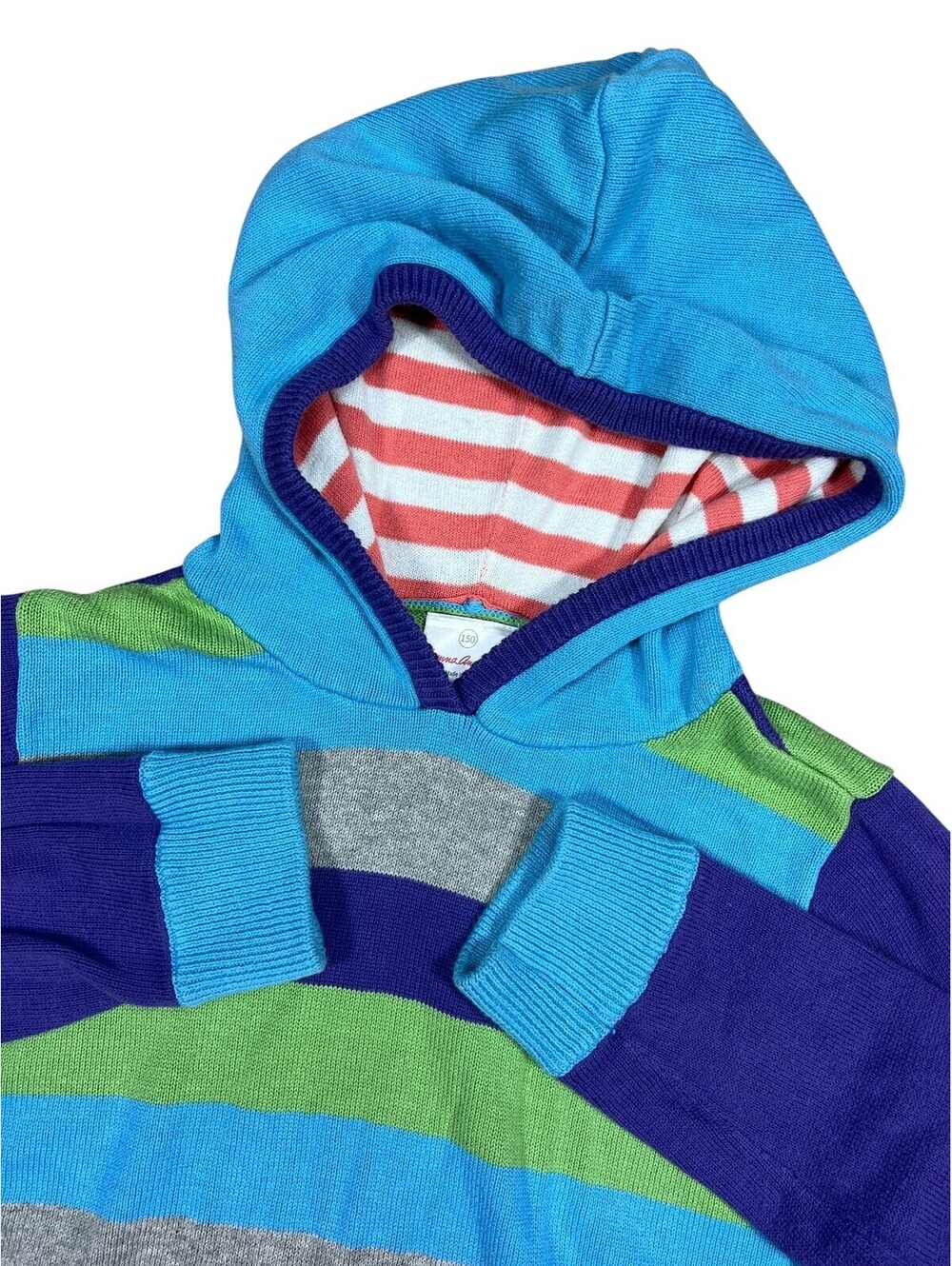 Hanna Andersson knit hoodie sweater Girls 150 12 colorful rainbow 100% cotton